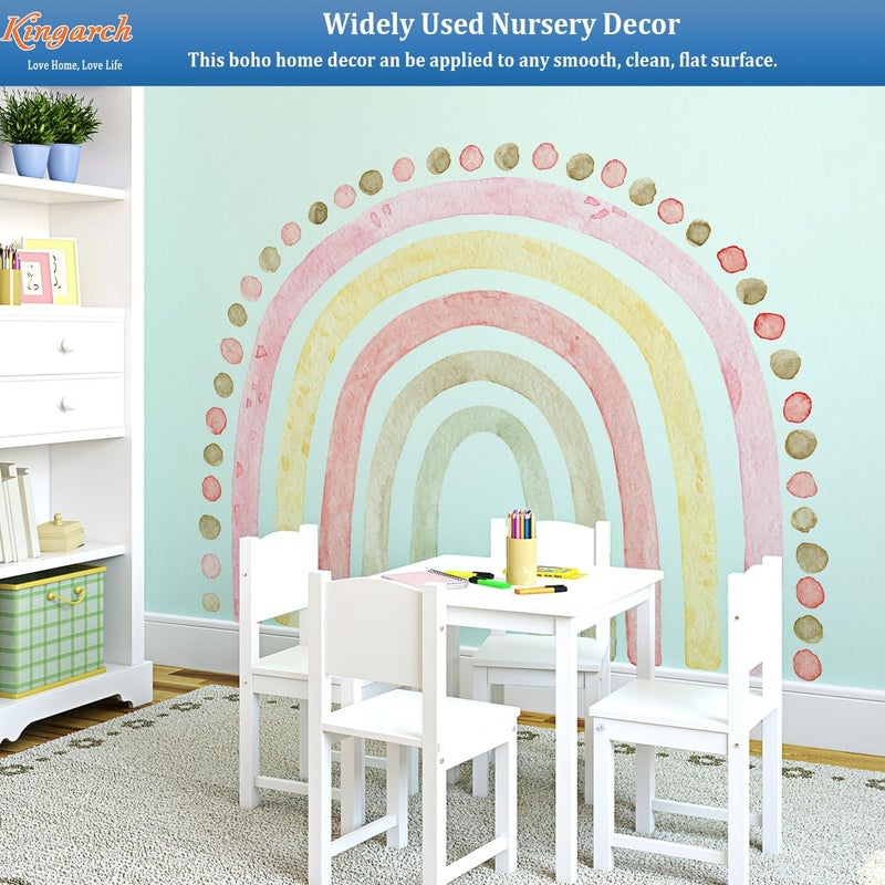 Kingarch Large Pink Rainbow Wall Decals, Boho Dots Peel and Stick Fabric Nursery Wall Decor, Removable Home Room Wall Decor Murals Stickers for Kids Girls Toddler Bedroom Living Room Playroom - Image 3